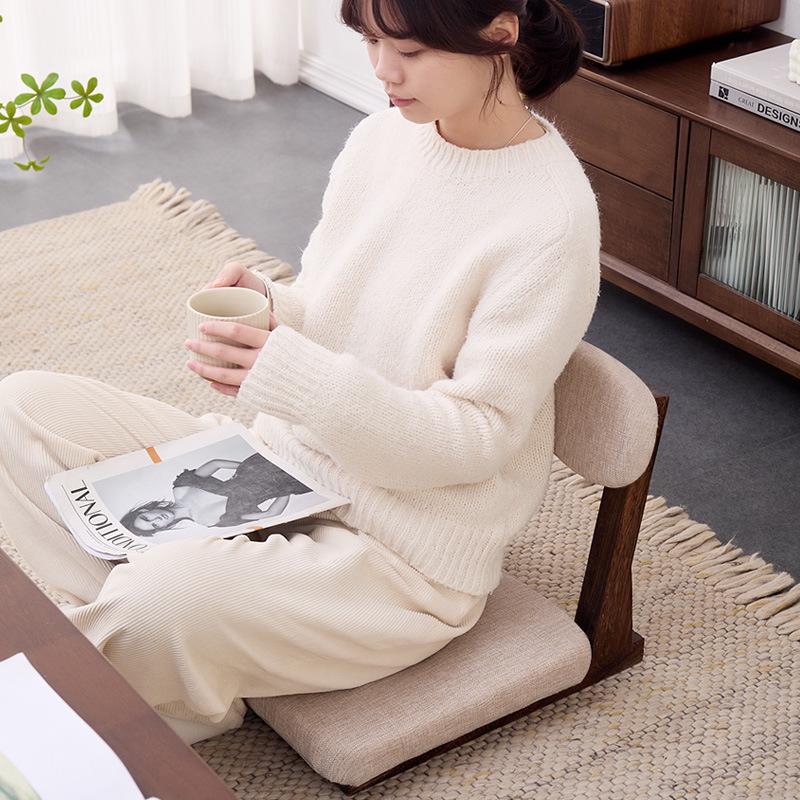 Solid Wood Bay Window Sofa Chair with Backrest - Comfortable for Long Sitting, Perfect for Balcony or Tatami.