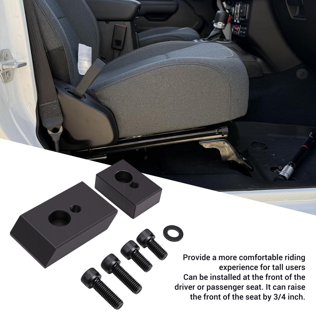 Car Front Seat Riser Spacer Kit Aluminum Seat Recline Kit Replacement for Jeep Wrangler JL JLU 2018 and Later Fixed 3/4in Blocks