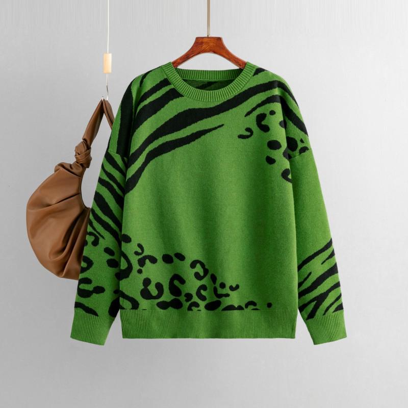 2023 European & American Leopard Print Long-Sleeve Knit Sweater for Women - Autumn/Winter Fashion