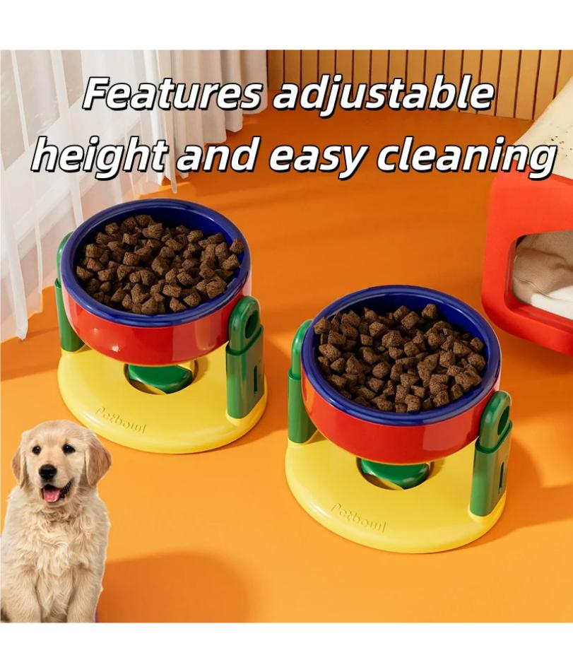 Elevatable Adjustable Height Cat Dog Bowl with Suction Anti-Flip Tilted Stand High Footed Feeder for Pets