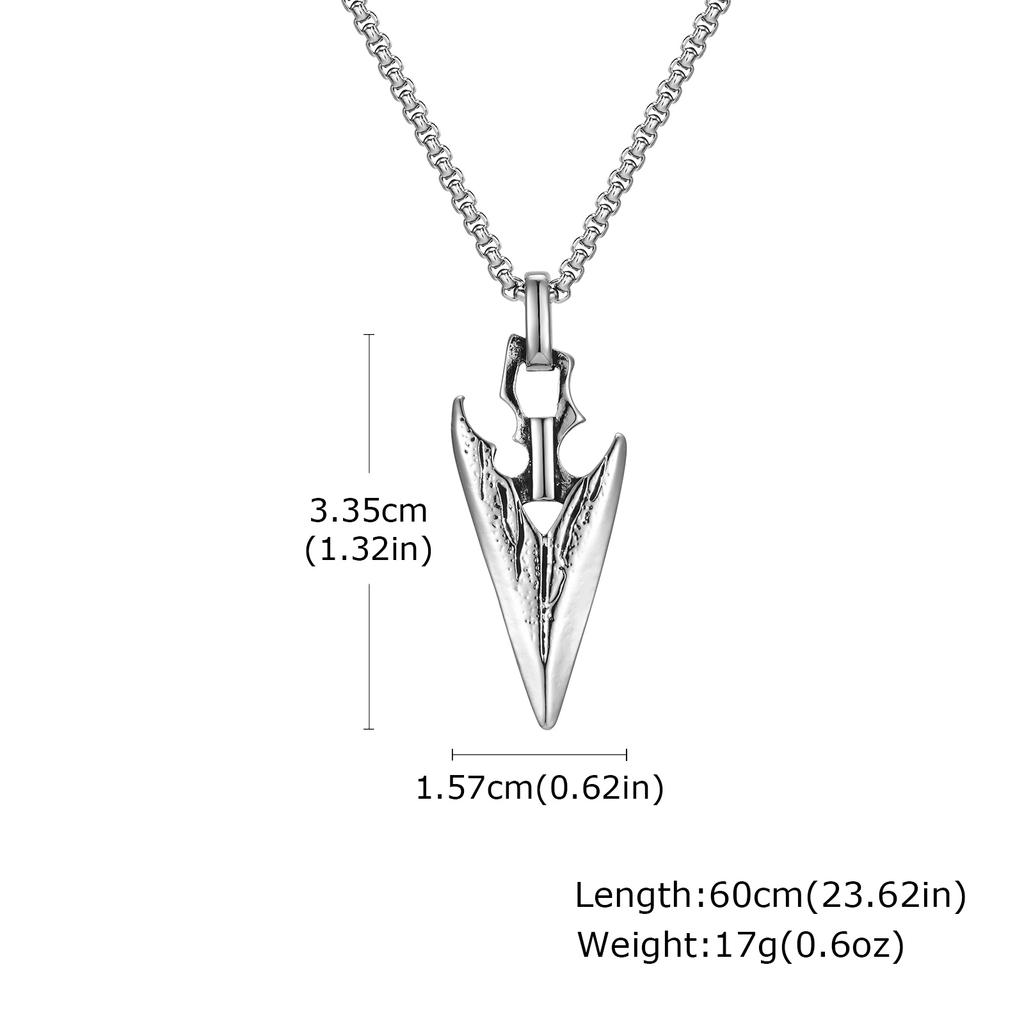 Spear Point Arrowhead Necklaces for Men, Cool Punk Stainless Steel Arrow Pendant Collar with Box Chain Gift Jewelry