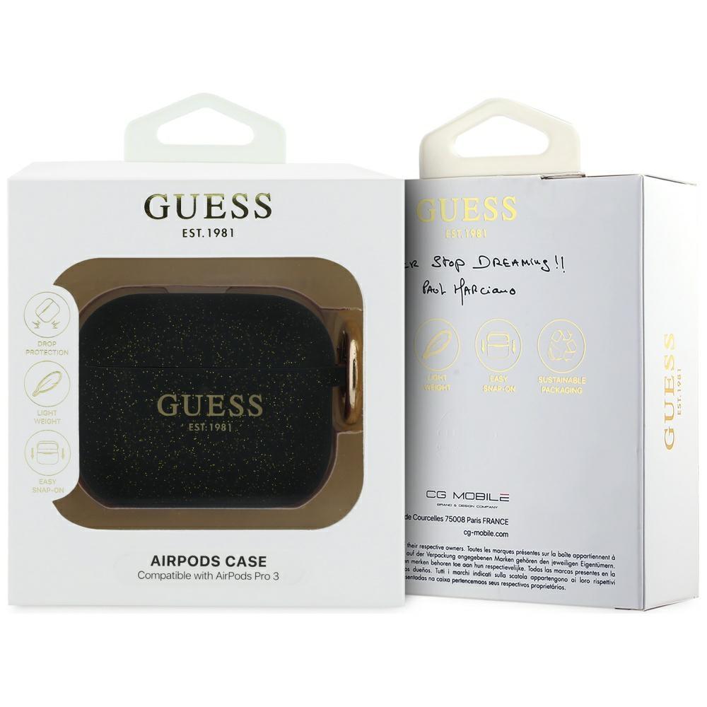 Guess Silikon Glitzer Ring Hülle für AirPods Pro 3 Schwarz