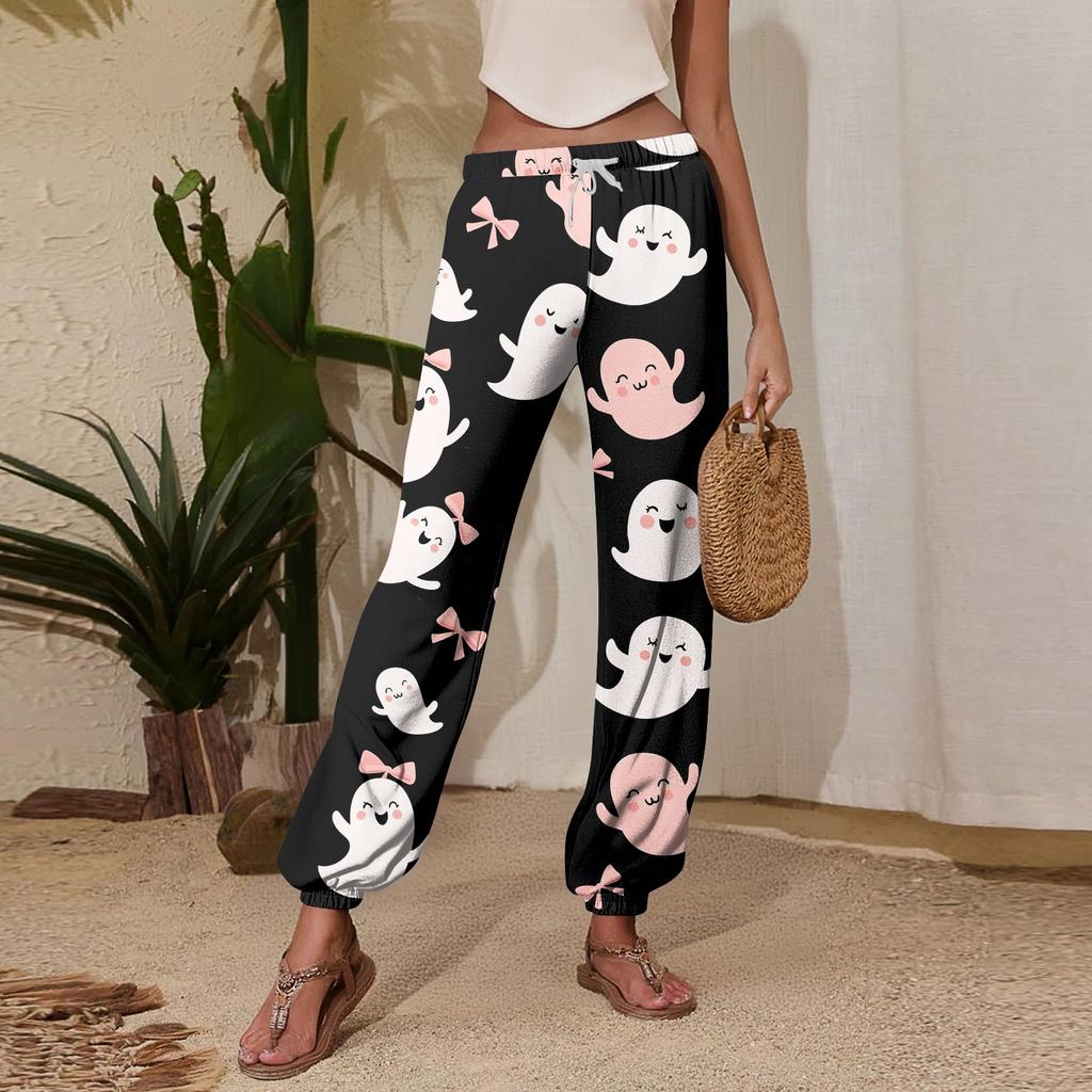 Women's Halloween Print Casual Jogger Pants with Drawstring Elastic Waist and Cuffed Hem