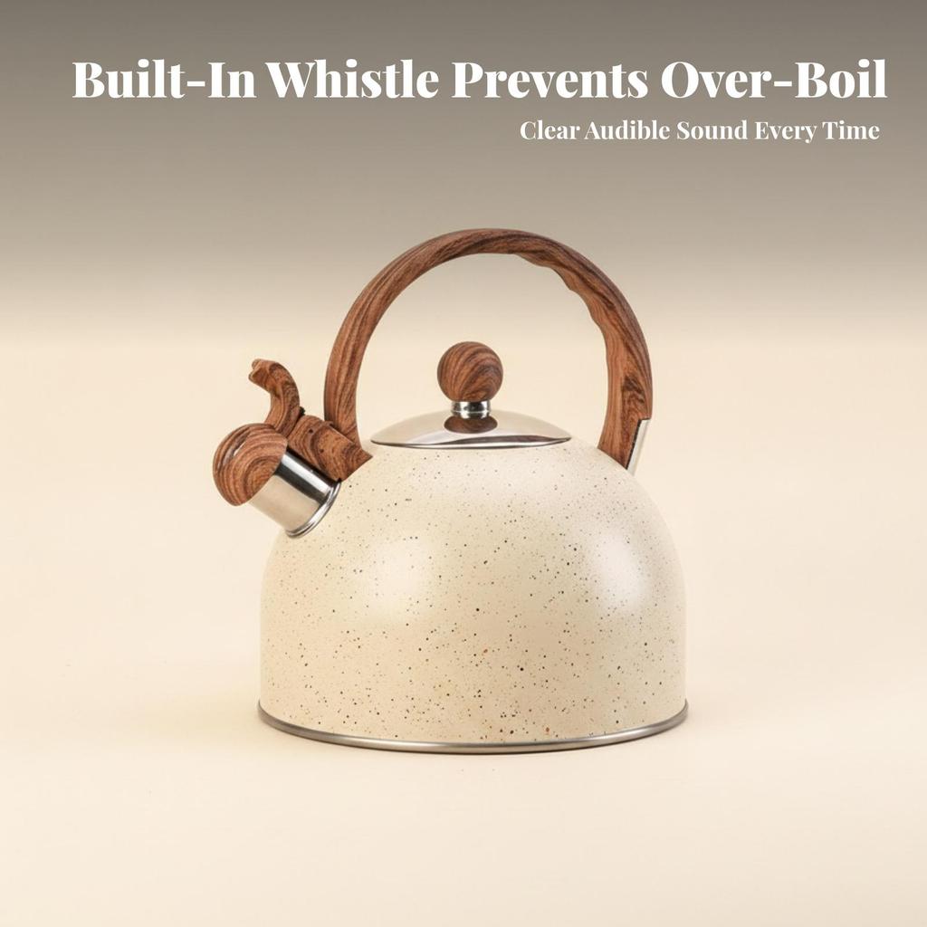 Whistling Tea Kettle with Wood-Grain Handle Cool-Touch Stovetop Teapot Loud