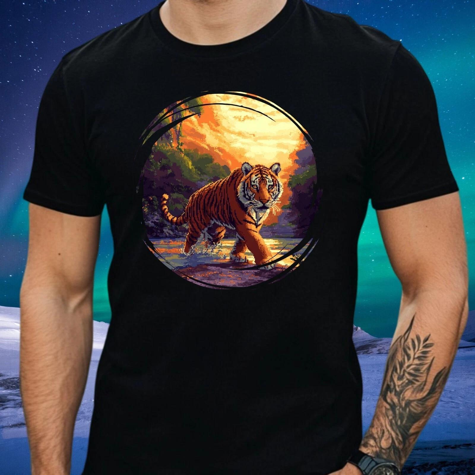 T-Shirt Herren Tiger Pixel Art Motiv Baumwolle Größe S bis 5XL XS