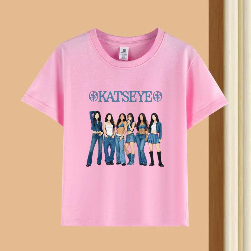 KATSEYE Korean Wave Girl Group Fashionable Youthful Relaxed Trendy Pure Short-sleeved Polyester Children's T-shirt