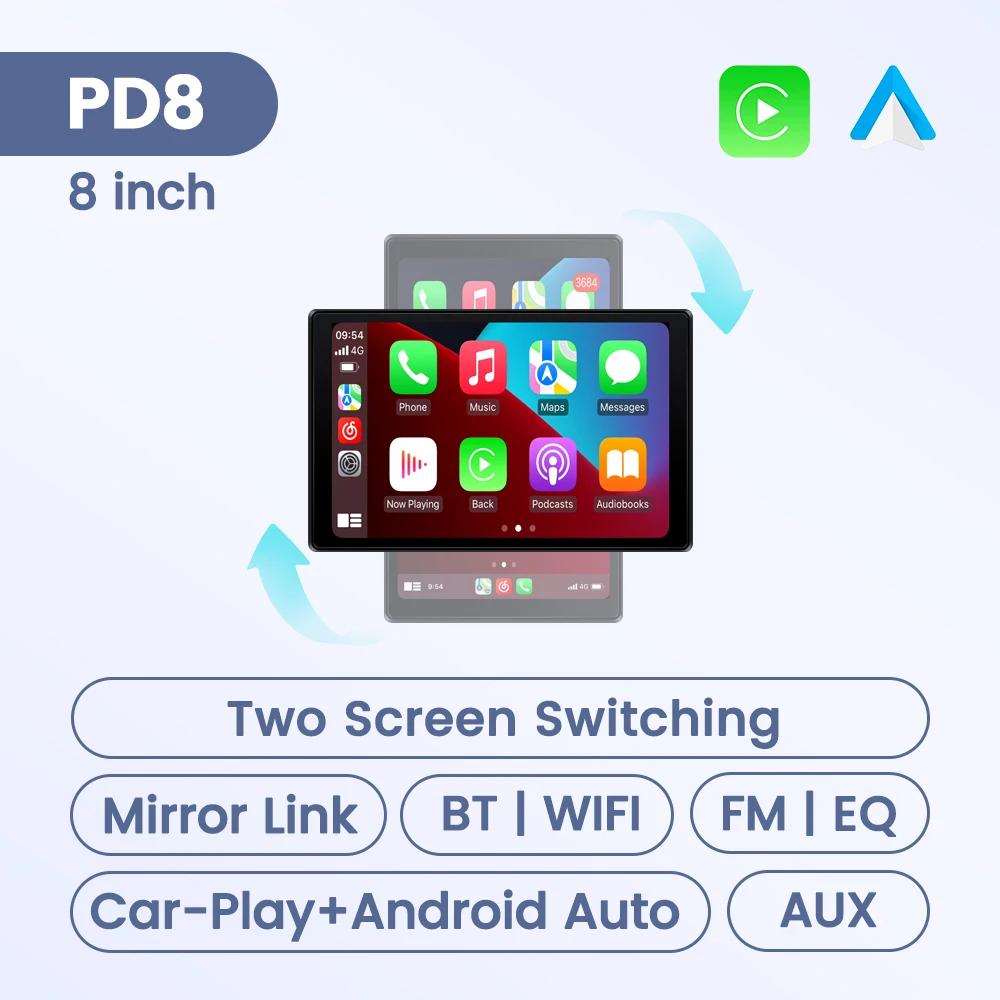 8 Inch Portable Multimedia Player AI Central Control Carplay Android Auto GPS Navigation Horizontal/Vertical Screen Autoradio FM