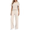 Women Two Piece Set Short Sleeve Top and Long Pants Lounge Wear Casual Sportswear Elastic Waistband