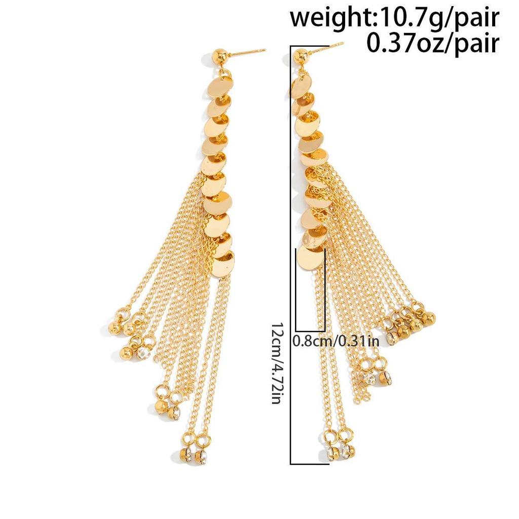 SHIXIN New Elegant Sequin Long Tassel Drop Earrings for Women Sexy Vintage Alloy Round Pendant Earrings Daily Wear Jewelry Gifts
