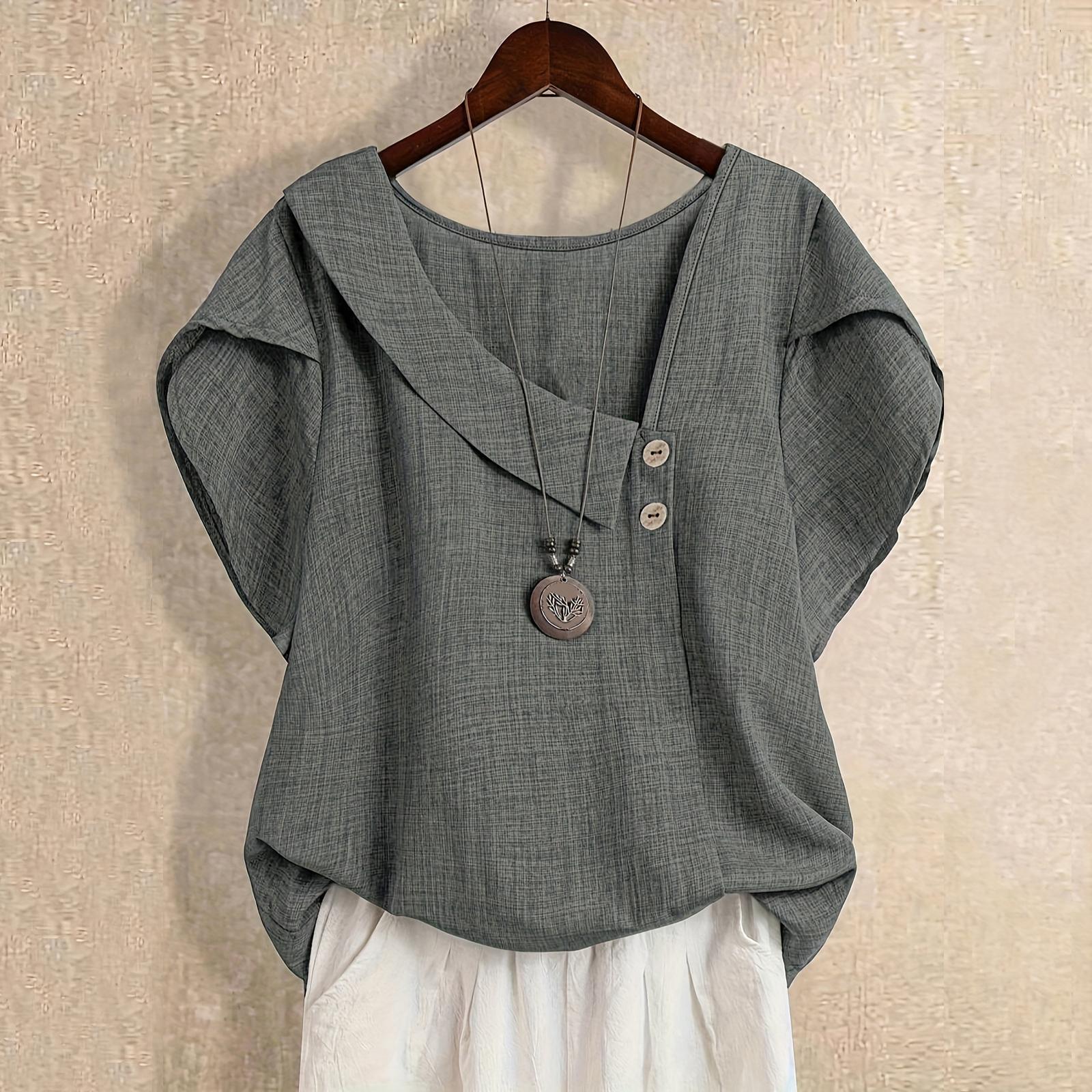 

Women s Short Sleeve Loose Solid Casual Pullover Trendy Tunic Tops Shirt L