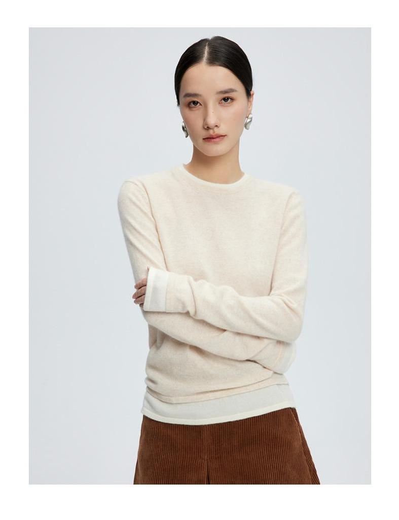 Women's Cashmere Knitwear Round Neck Two-Piece Color Block Slimming Pullover Sweater