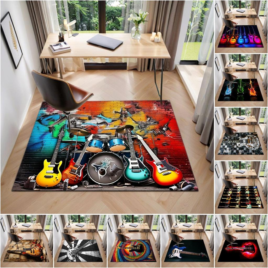 1Pc Electric guitar theme Printed circular carpet, home door mat, outdoor travel protection carpet A3