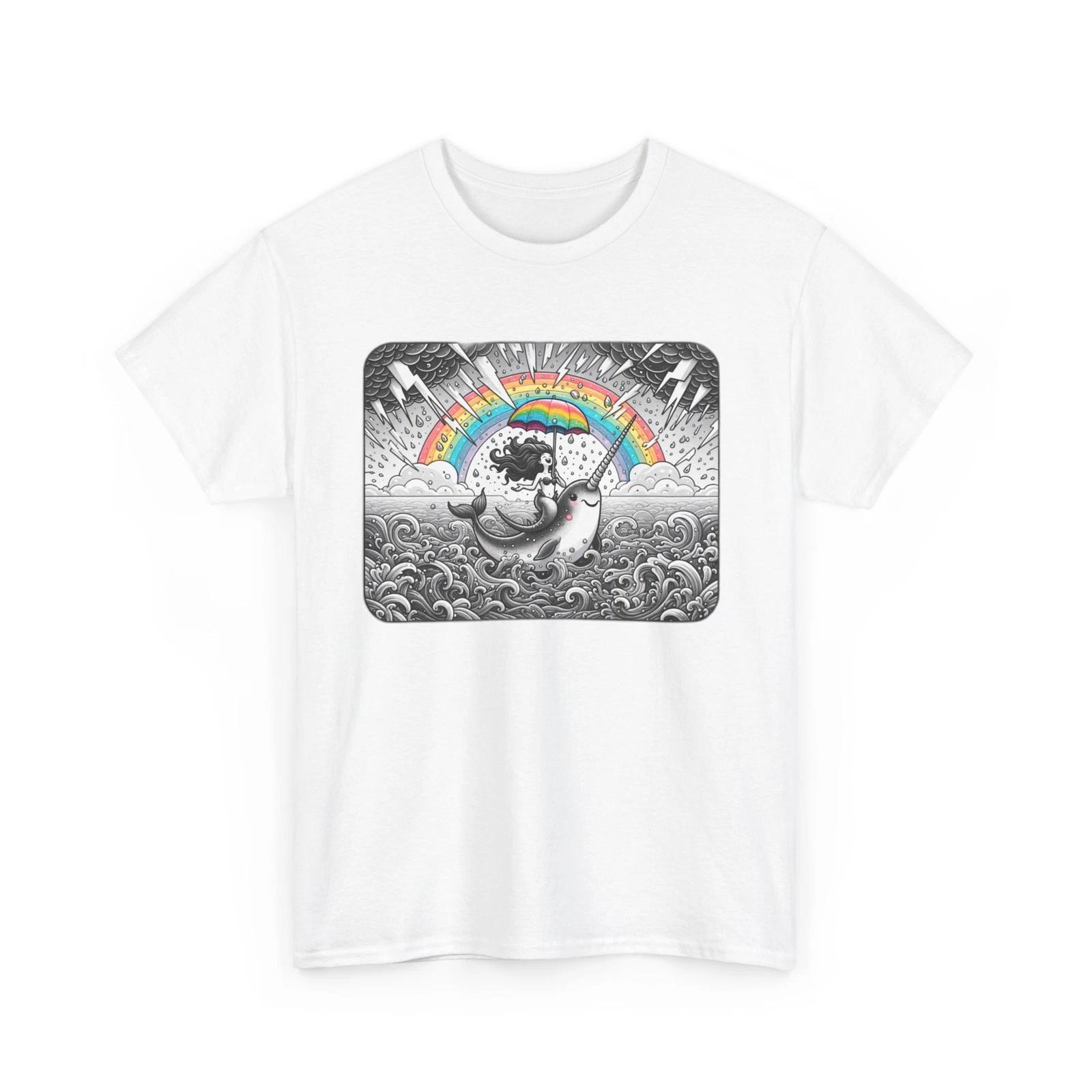 Unisex Adult T Shirt Mermaid Narwhal Thunder Storm Rainbow Magical Mythical Gift 4XL