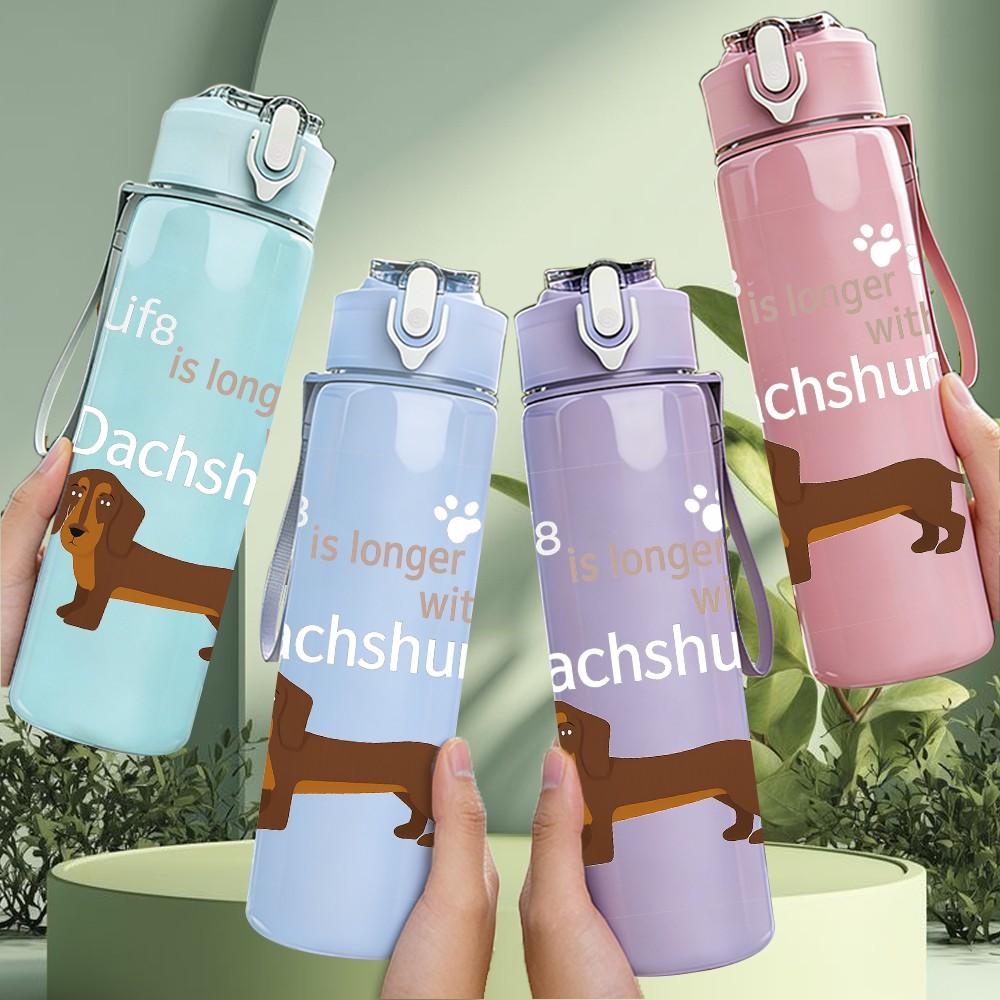 1PC Cute Dachshund Dog Outline 750ml Color Plastic Sports Water Bottle Leakproof Flip Straw Lid Suitable for Sports Office Home Use