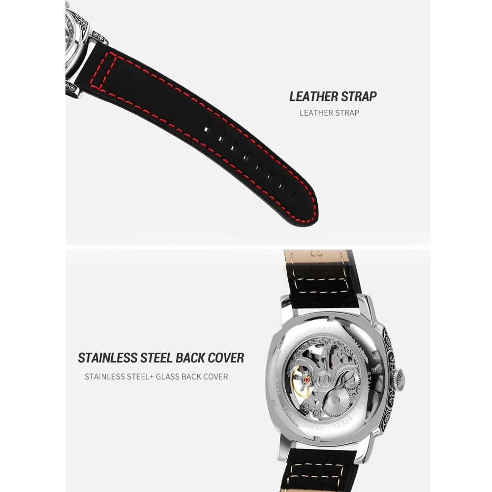 Luxus Bőrszíj Férfi Automata Órák Egyszerű Mechanikus Karóra Férfi Vízálló Óra Reloj Hombre