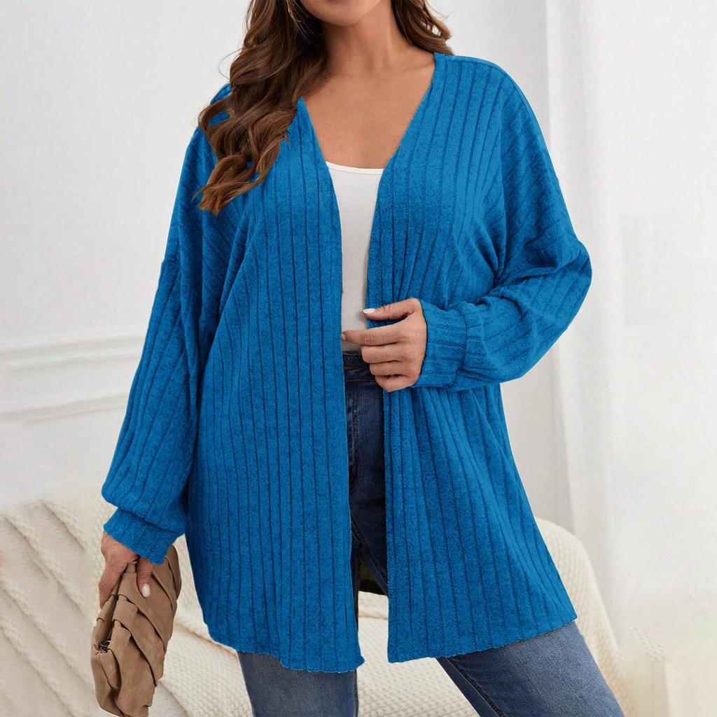 Women's Long Sleeved Solid Color Loose Cardigan Top Knitted Jacket