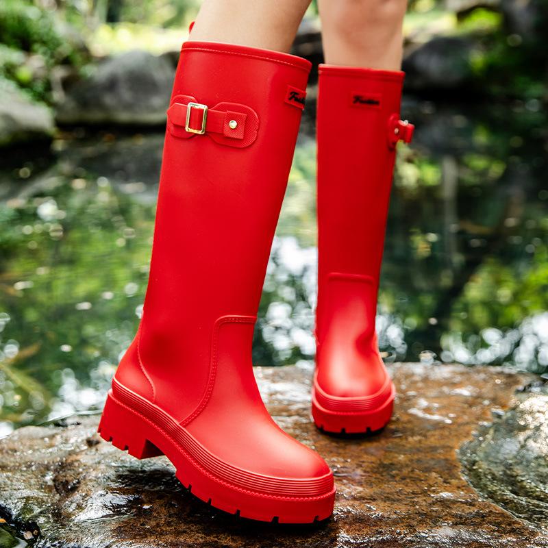 Women High-end Waterproof Rain Boots Women's Knee-length Fashion Rubber Rain Boots Girls' Shoes Rain Boots PVC Waterproof Shoes
