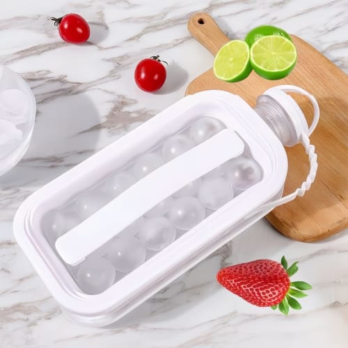 CBVRUKJ Foldable Ice Ball Maker, 2-in-1 Portable Kettle with Round Ice Trays, 17-Grid Large Capacity, Convenient and Leak-Proof for Home and Outdoor U