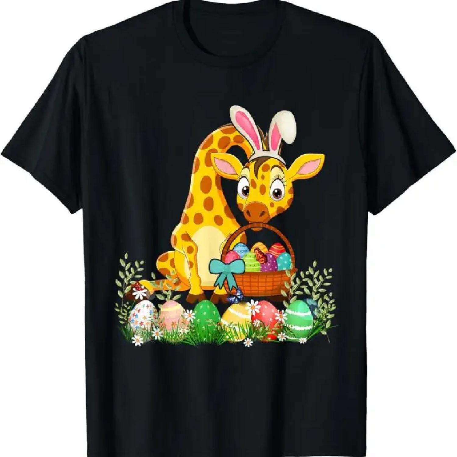 Happy Easter Bunny Giraffe Holding Egg Basket T Shirt S