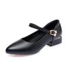 Genuine Leather Lady Pumps Pointed Toe Office Lady Pumps Buckle Strap Shallow Mouth High Heels Thick Heel Wedding Women Shoes