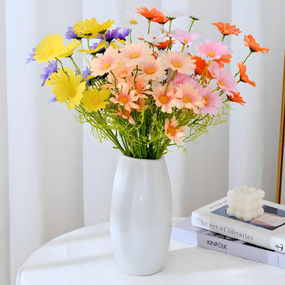 5 Heads Artificial Daisy Flower, Realistic Faux Floral Design, For Living Room Bedroom Tabletop Home Decoration, Decor Supplies