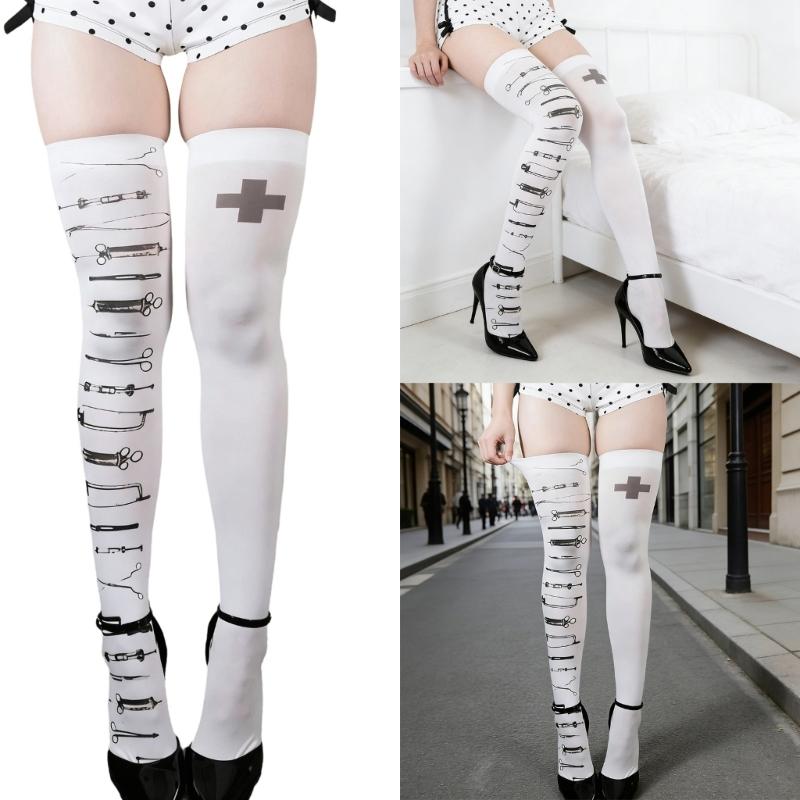 Women's Long Socks With Embossed Texture Polyester Fabric Socks Fashion Legwear For Costume Outfits And Cosplay Event