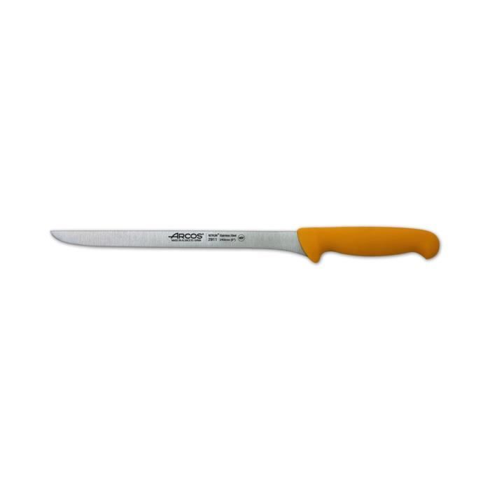 Couteau À Jambon Arcos 2900 - Prof 291100 En Acier Inoxydable Nitrum Et Mango Polypropylène Jaune Ergonomique Avec Lame De 24 Cm,