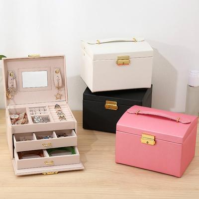 Schmuckschatulle, verspiegelt, 3-lagig, große Kapazität, Schmuckschatulle, Make-up-Organizer, Ohrring-Halter, Make-up-Aufbewahrung, Geschenkboxen, Schmuck