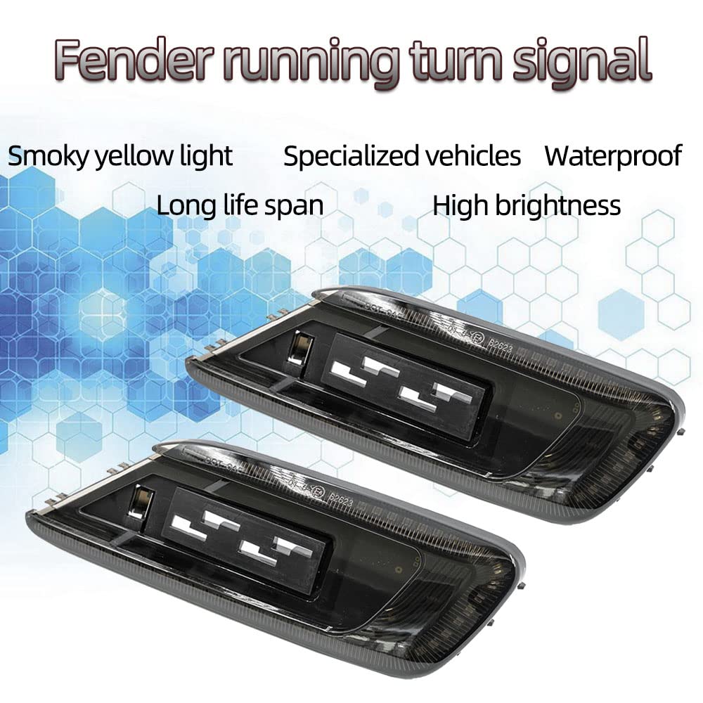2pcs Car LED Dynamic Turn Signal Light,Smoke Black Lens Yellow LED Dynamic Side Marker