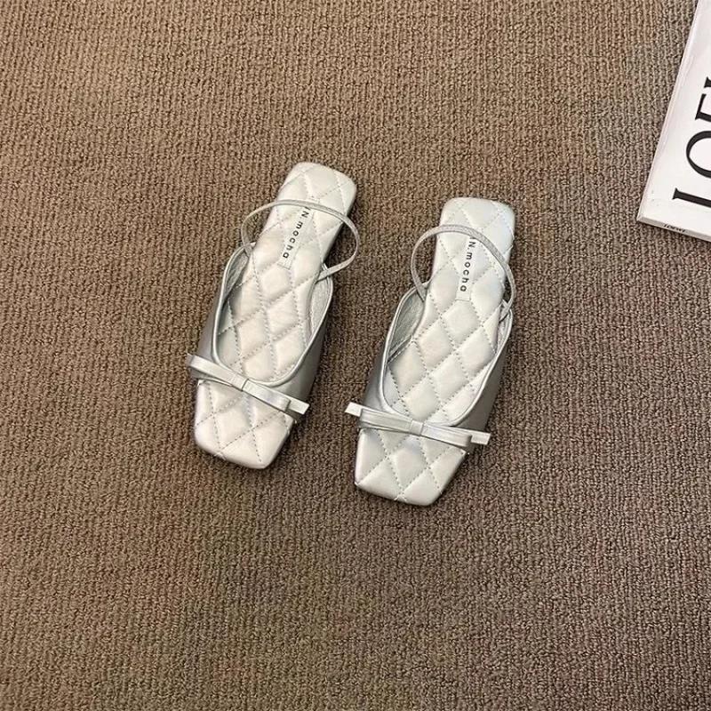 Summer New Women's Slippers Open Toe Square Toe 2024 Brand Shoes for Women Daily Bow Tie Flat Outdoor Women's Slippers Chinelos