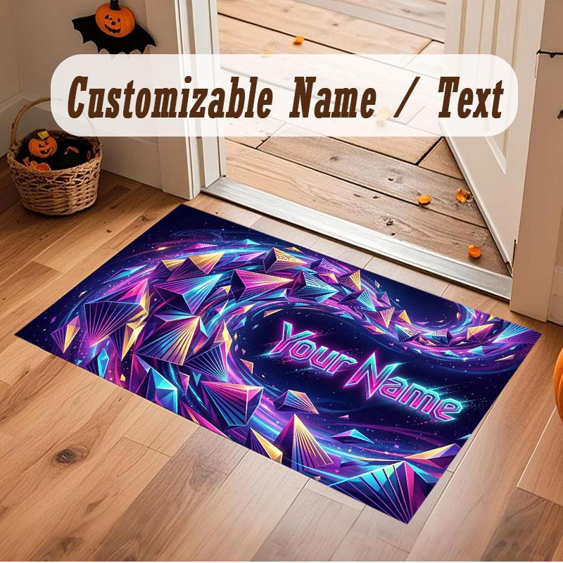 Abstract Geometric Theme Crystal Velvet Floor Rug Personalized Custom Name Text Warm Carpet Home Decoration