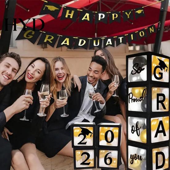 Event Decoration Box 4 Pcs 2026 Graduation Balloon Boxes So Pround of You Black with Letters for Class Grad Party Supplies