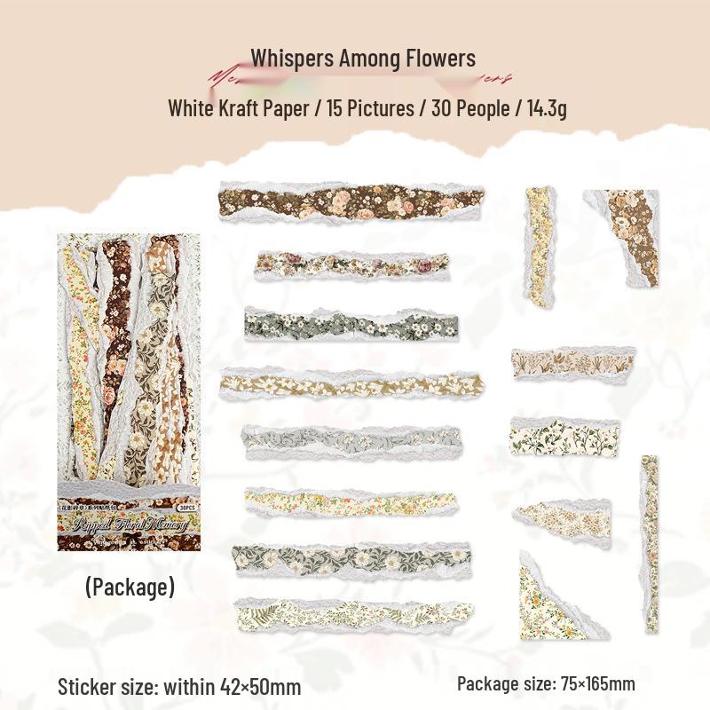 Yi Niao Kraft Paper Flower Shadow Stickers: 30 Die-Cut Retro Journal Sheets