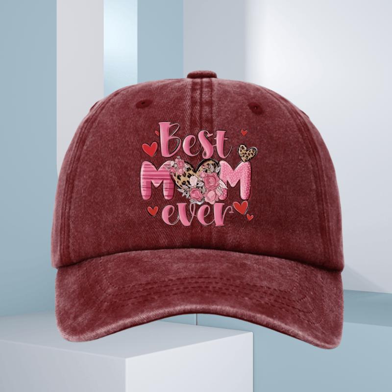 Best Mom Ever Print Washed Cotton Baseball Cap Adjustable Snapback Casual Gift for Women