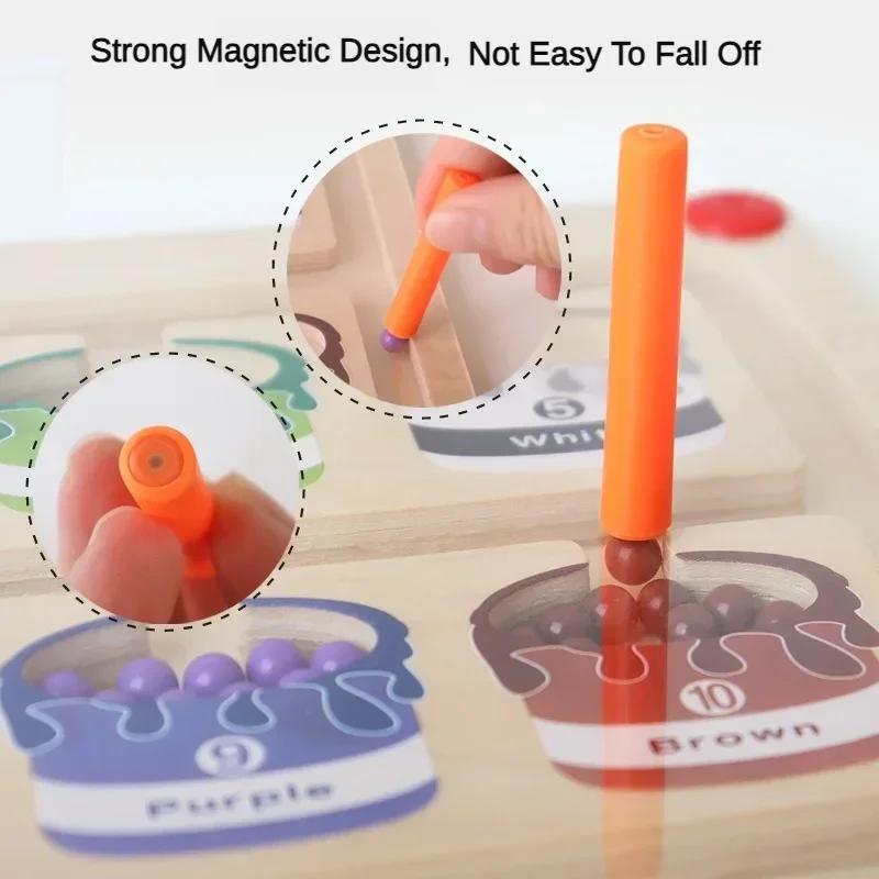 Montessori Toy for Kids Magnetic Pen Moving Ball Game Color Sorting Counting Board Fine Motor Training Sensory Educational Toys