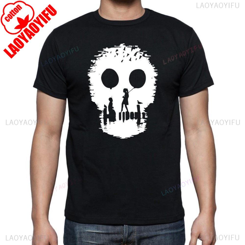 Dark Skull Patterned Printed Tshirt Gothic Style Short Sleeves Suitable for Both Men and Women Casual Summer Round Neck Tee Top