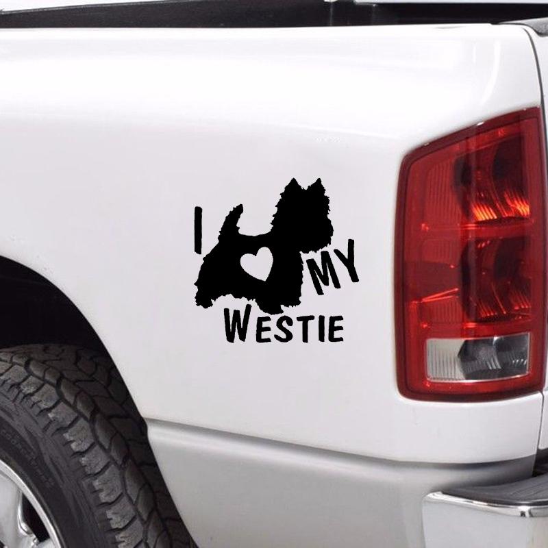 LYKX I LOVE MY WESTIE Terrier Dogs Car Sticker Automobiles Exterior Accessories Vinyl Decal for Toyota Honda Lada Vw Bmw