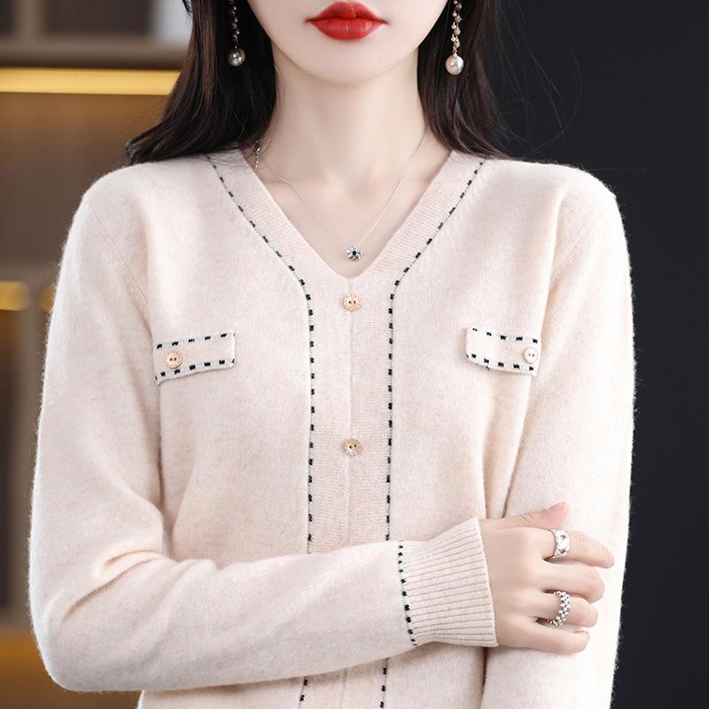 2023 Korean Style Versatile V-neck Loose Fit Cashmere Wool Sweater - 100% Pure Wool Knit