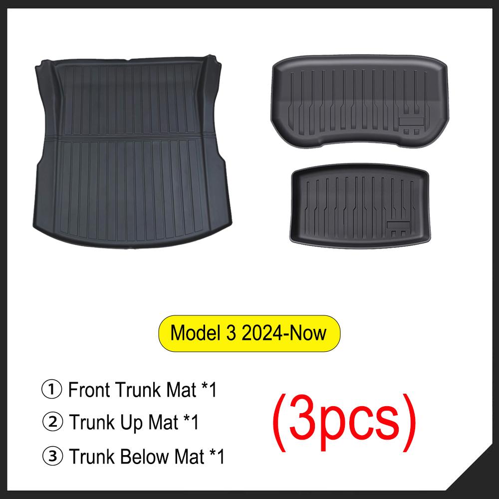 All Weather Cargo Liners for 2025 2026 Tesla Model Y Juniper Model 3 Trunk Mat Front and Rear Frunk Trunk Tray Mats Accessories