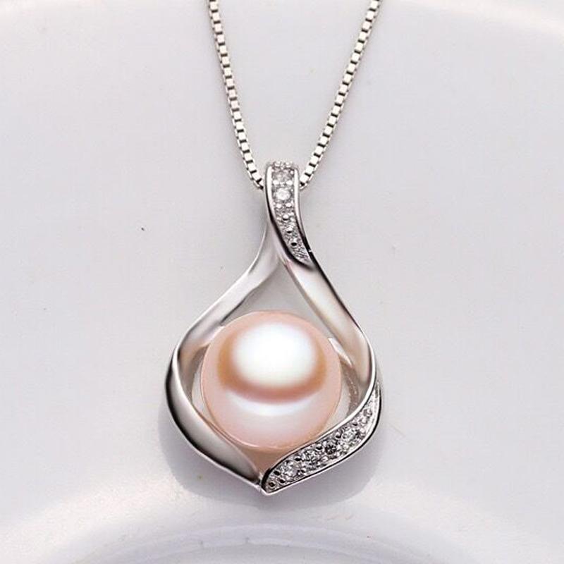 

Real Natural Freshwater Black Pearl Pendant Women,Cute 925 Silver Pearl Necklace Mother Wife Birthday Gift White Pink