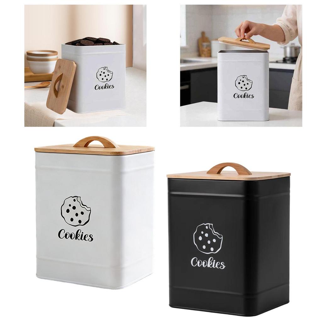 Cookie Jar Sealed Carbon Steel,Kitchen Large Capacity Food Storage Container Storage Tin Organizer for Coffee Flour Laundry Room
