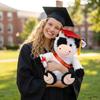 Plush Graduation Cow Toy Soft Stuffed Animal with Graduation Cap and Sash Holding Diploma for Graduation Celebration Gift