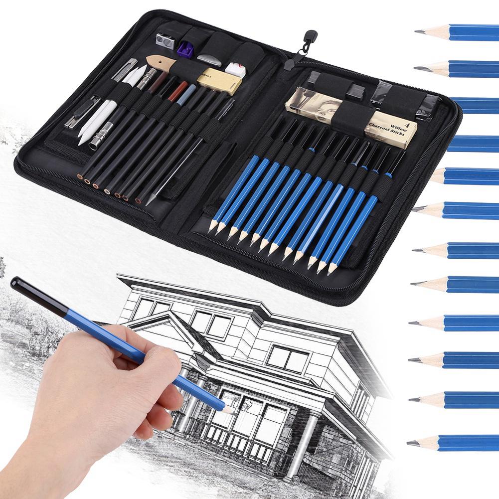 40PCS Professional Sketching Drawing Pencils Kit Set Art Supplies Students Painting Tool