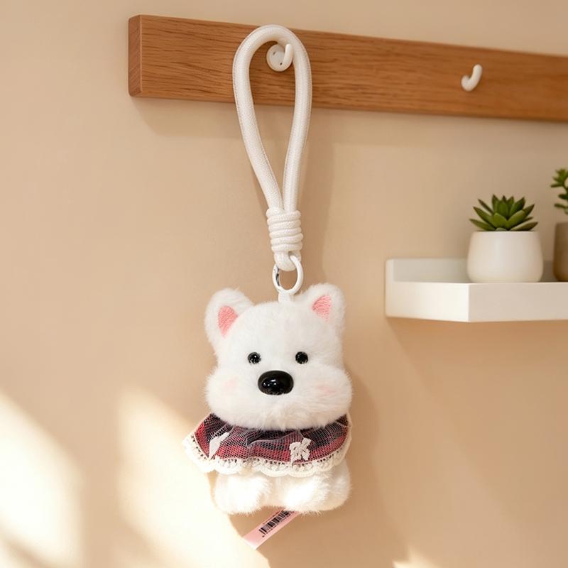 Niedlicher Westie Plüsch Schlüsselanhänger Stoffhund Spielzeug Kawaii Weiß Flauschig Duftend Tasche Anhänger Kompakt Für Geldbörse Zubehör Auto Lifestyle