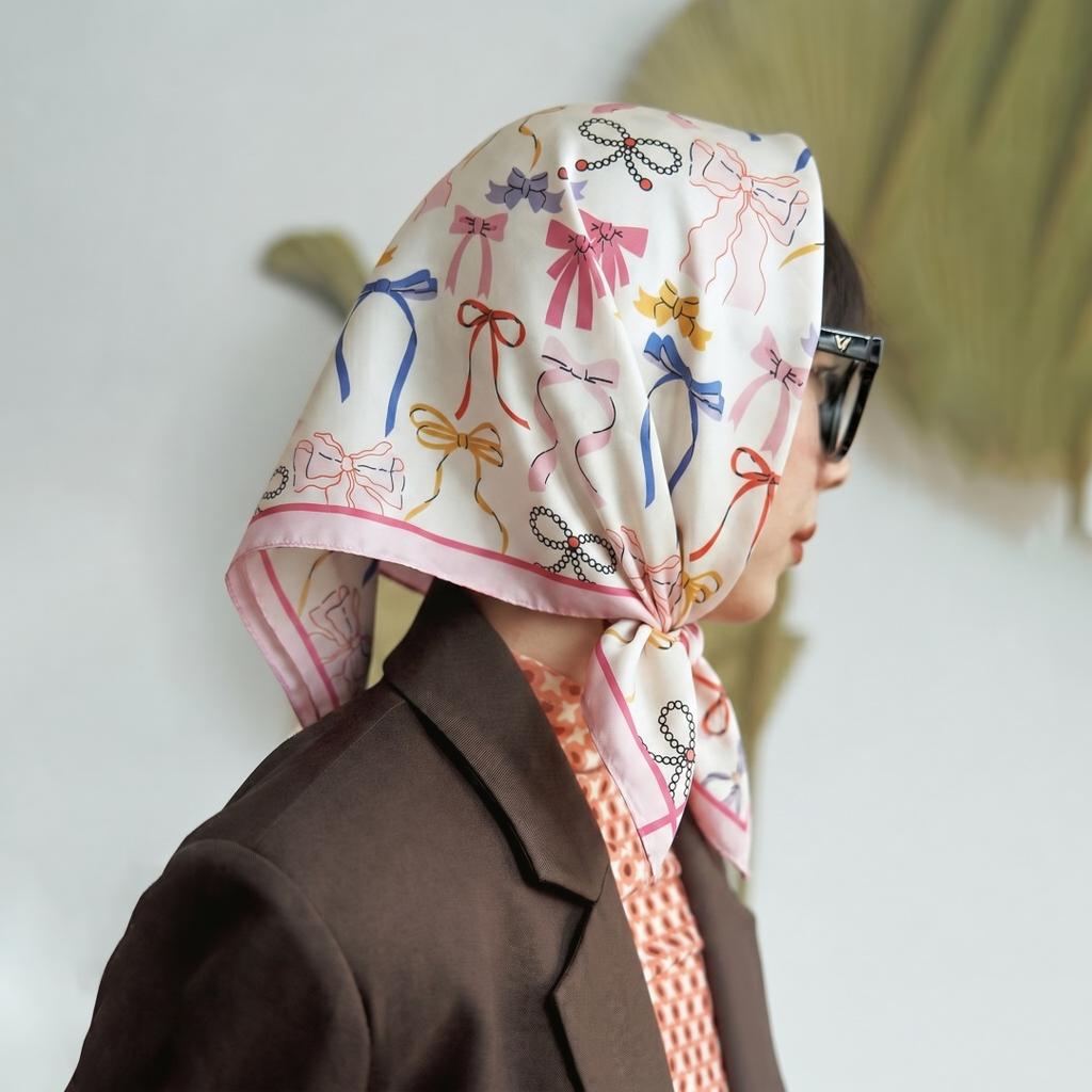 Print Scarf Square Hijab Headscarf Bandana Handkerchief Silk Scarves Woman Female Wraps Headband Art Modern Accessory