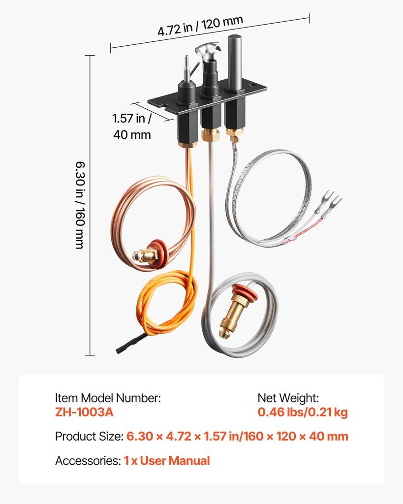 Gas Pilot Assembly, OE 485-510A,4021-736,2103-010 Fireplace Gas Pilot Assembly Kit, Natural Gas Ignition Replacement, Compatible with Quadra-Fire,