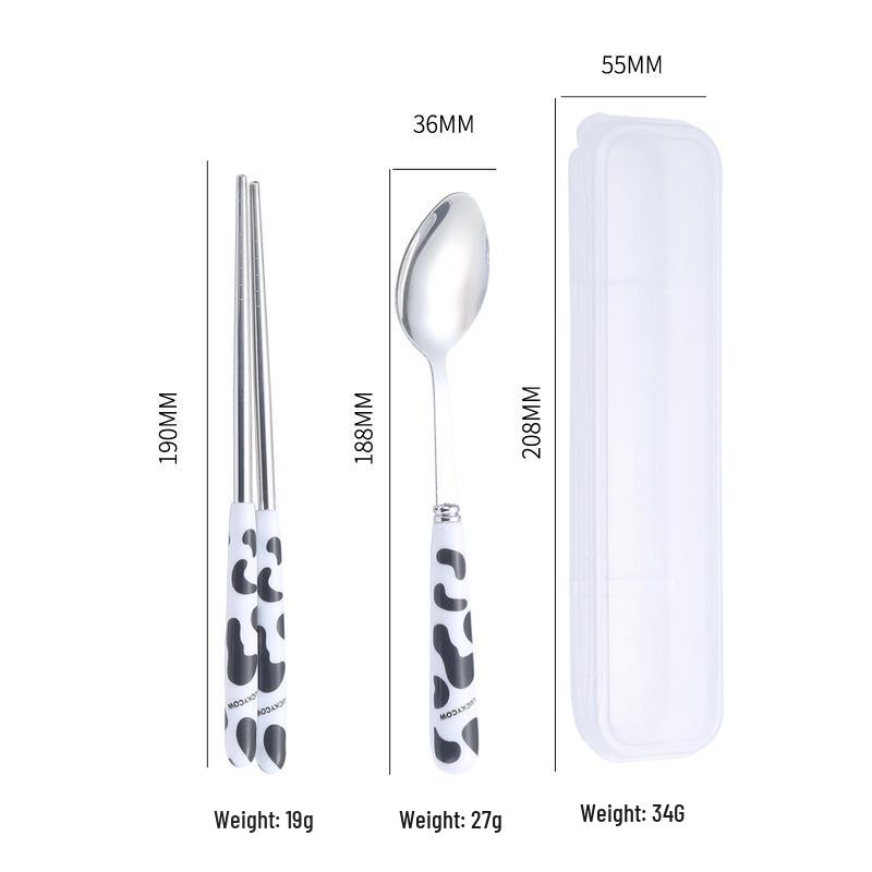 Ins Style Cartoon Stainless Steel Cutlery Set: Portable Chopsticks, Spoon & Fork for Students & Travel