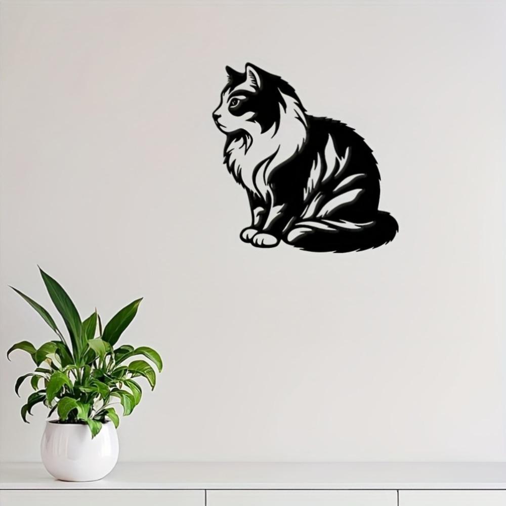 Metal Wall Art Long Cat Black Modern Home Decor Living Room Office Gift Valentine Thanksgiving Birthday