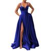 Lady Dress Side Slit A-Line Satin Sleeveless Spaghetti Straps Banquet Dress for Parties