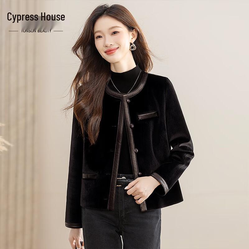 

Women s Chic Spliced Round Neck Loose Jacket M